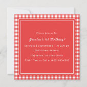 Red Gingham Monogram Birthday Party Einladung (Vorderseite)