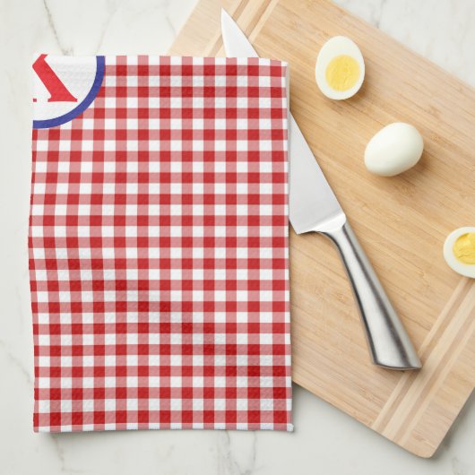 Red Gingham Monogram Geschirrtuch (Viertel Falte)