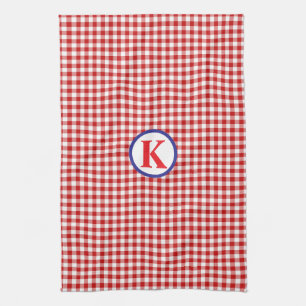 Red Gingham Monogram Geschirrtuch