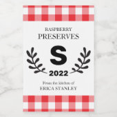 Red Gingham Monogram Homemade Lebensmitteletikett (Einzelnes Label)