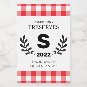 Red Gingham Monogram Homemade Lebensmitteletikett