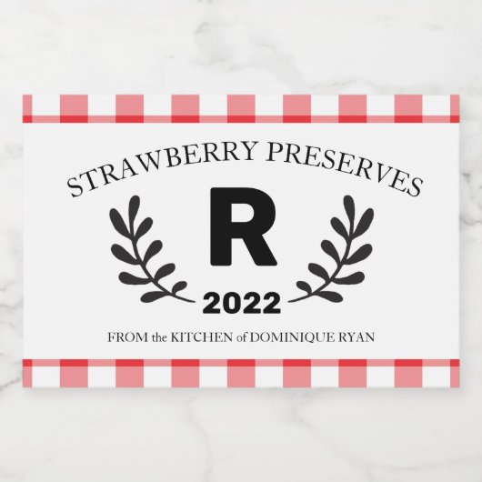 Red Gingham Monogram Homemade Lebensmitteletikett (Einzelnes Label)