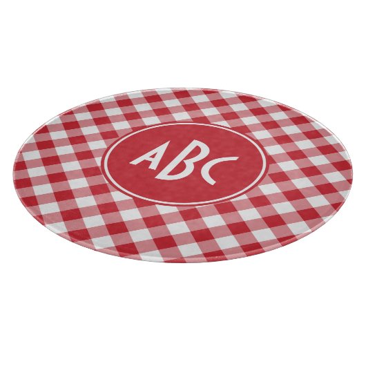 Red Gingham Monogram Schneidebrett (Ecke)