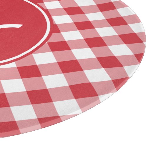 Red Gingham Monogram Schneidebrett (Ecke)