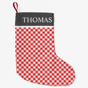 Red Gingham Offblack Collar Individuelle Name Kleiner Weihnachtsstrumpf