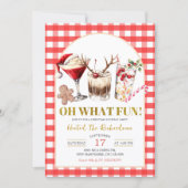 Red Gingham Oh What Fun Christmas Cocktail Party Einladung (Vorderseite)
