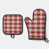 Red Gingham Oven Mitt and Pot Holder Set (Vorderseite)