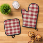 Red Gingham Oven Mitt and Pot Holder Set (Oben Unten)