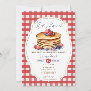 Red Gingham Pancake Baby Brunch Berry Baby Dusche Einladung