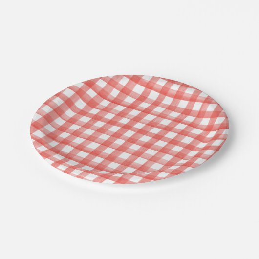 Red Gingham Pappteller (Schrägansicht)