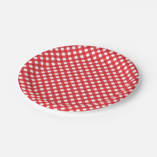 Red Gingham Pappteller (Schrägansicht)