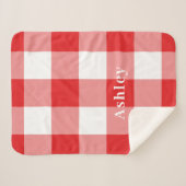 Red Gingham Pattern Monogram Name Sherpadecke (Vorderseite (Horizontal))