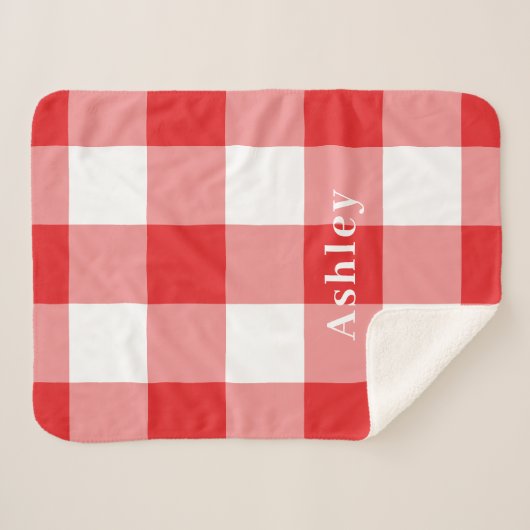 Red Gingham Pattern Monogram Name Sherpadecke (Vorderseite (Horizontal))