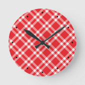 Red Gingham Pattern Runde Wanduhr (Vorderseite)