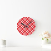 Red Gingham Pattern Runde Wanduhr (Zuhause)