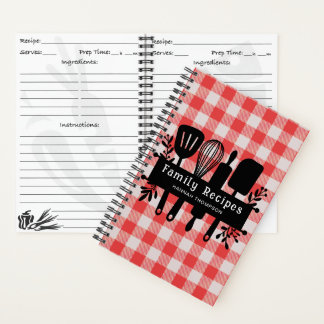 Red Gingham Personalisiert Cookbook Familienrezept Notizblock