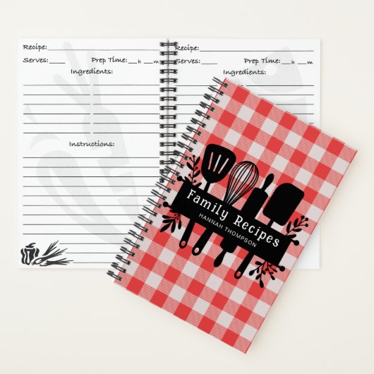 Red Gingham Personalisiert Cookbook Familienrezept Notizblock (Innen)