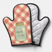 Red Gingham Personalisiert Mason Jar Ofenhandschuh (Vorderseite/Rückseite)