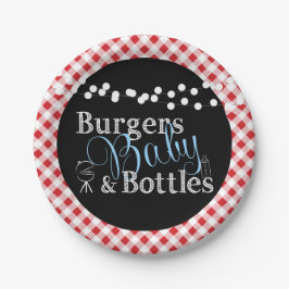 Red Gingham Picnic Babyq GRILLEN Boy Baby Shower Pappteller