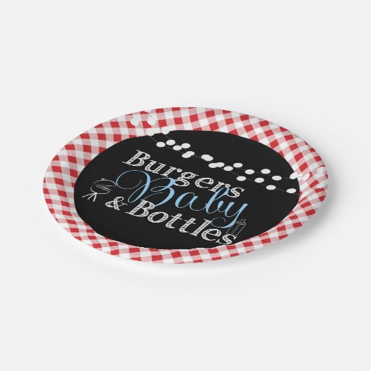 Red Gingham Picnic Babyq GRILLEN Boy Baby Shower Pappteller (Schrägansicht)