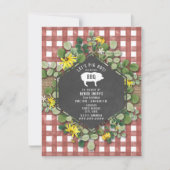 Red Gingham Pig Burlap Floral Birthday Grillen Einladung (Vorderseite)