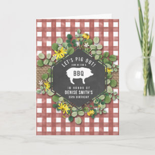 Red Gingham Pig Burlap Floral Birthday Grillen Einladung