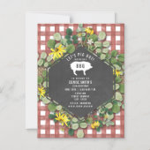 Red Gingham Pig Burlap Floral Birthday Grillen Magneteinladung (Vorderseite)