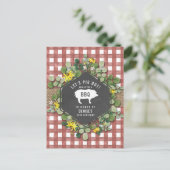 Red Gingham Pig Burlap Floral Birthday Grillen Postkarte (Stehend Vorderseite)