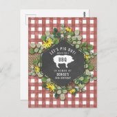 Red Gingham Pig Burlap Floral Birthday Grillen Postkarte (Vorne/Hinten)