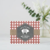 Red Gingham Pig Burlap Grillen Postkarte (Stehend Vorderseite)