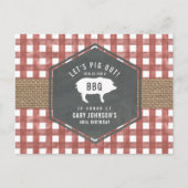 Red Gingham Pig Burlap Grillen Postkarte (Vorderseite)