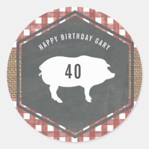 Red Gingham Pig Burlap Grillen Runder Aufkleber