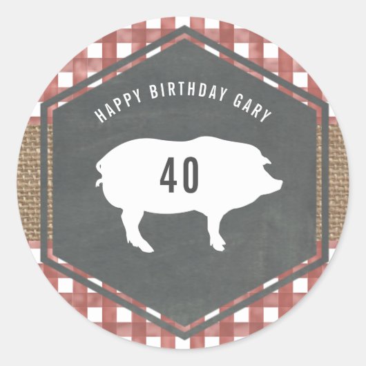 Red Gingham Pig Burlap Grillen Runder Aufkleber (Vorderseite)