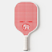 Red Gingham Plaid with White Elephant and Name Pickleball Schläger (Rückseite)