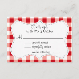 Red Gingham RSVP Karte
