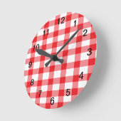 Red Gingham Runde Wanduhr (Winkel)