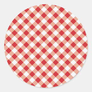 Red Gingham Runder Aufkleber