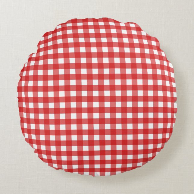 Red Gingham Rundes Kissen (Vorderseite)