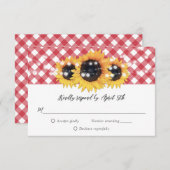 Red Gingham Rustic Sunflower Wedding RSVP Karte (Vorne/Hinten)
