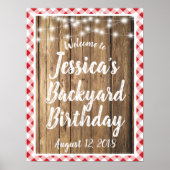 Red Gingham Rustic Wood Backyard GRILLEN Birthday Poster (Vorne)