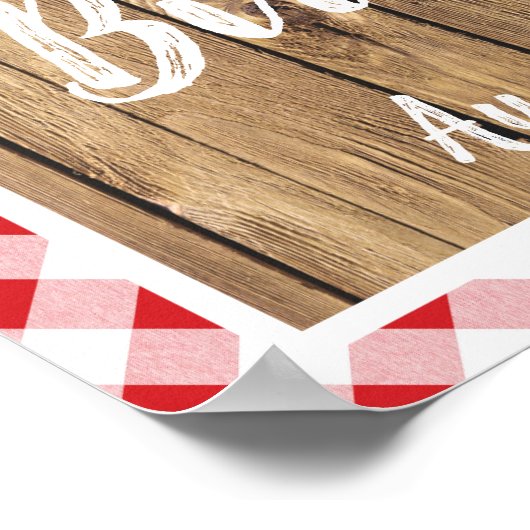 Red Gingham Rustic Wood Backyard GRILLEN Birthday Poster (Ecke)
