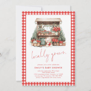 Red Gingham Script lokal Grown Xmas Baby Shower Einladung