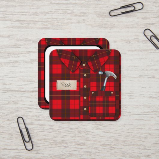 Red Gingham Shirt Handyman Visitenkarte (Vorderseite/Rückseite Beispiel)