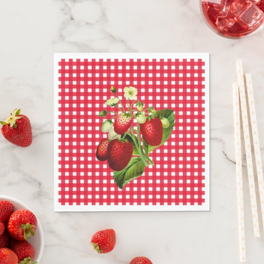 Red Gingham & Strawberries Luncheon Paper Napkin Serviette (Beispiel)