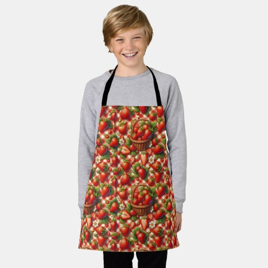 Red Gingham Strawberry Seamless Pattern Schürze (Getragen)