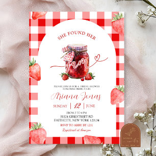 Red Gingham Strawberry Summer Jam Brautparty Einladung