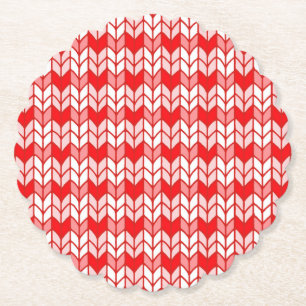RED GINGHAM STRICK Scallop Round Paper Untersetzer