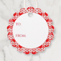 RED GINGHAM STRICK Scalloped Round Gift Tags