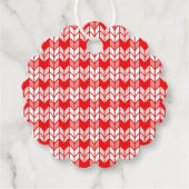RED GINGHAM STRICK Scalloped Round Gift Tags Geschenkanhänger (Vorderseite)