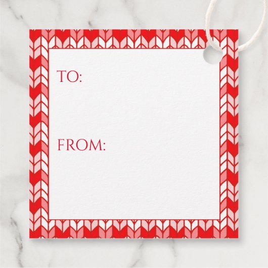RED GINGHAM STRICK Square Geschenketags Geschenkanhänger (Rückseite)